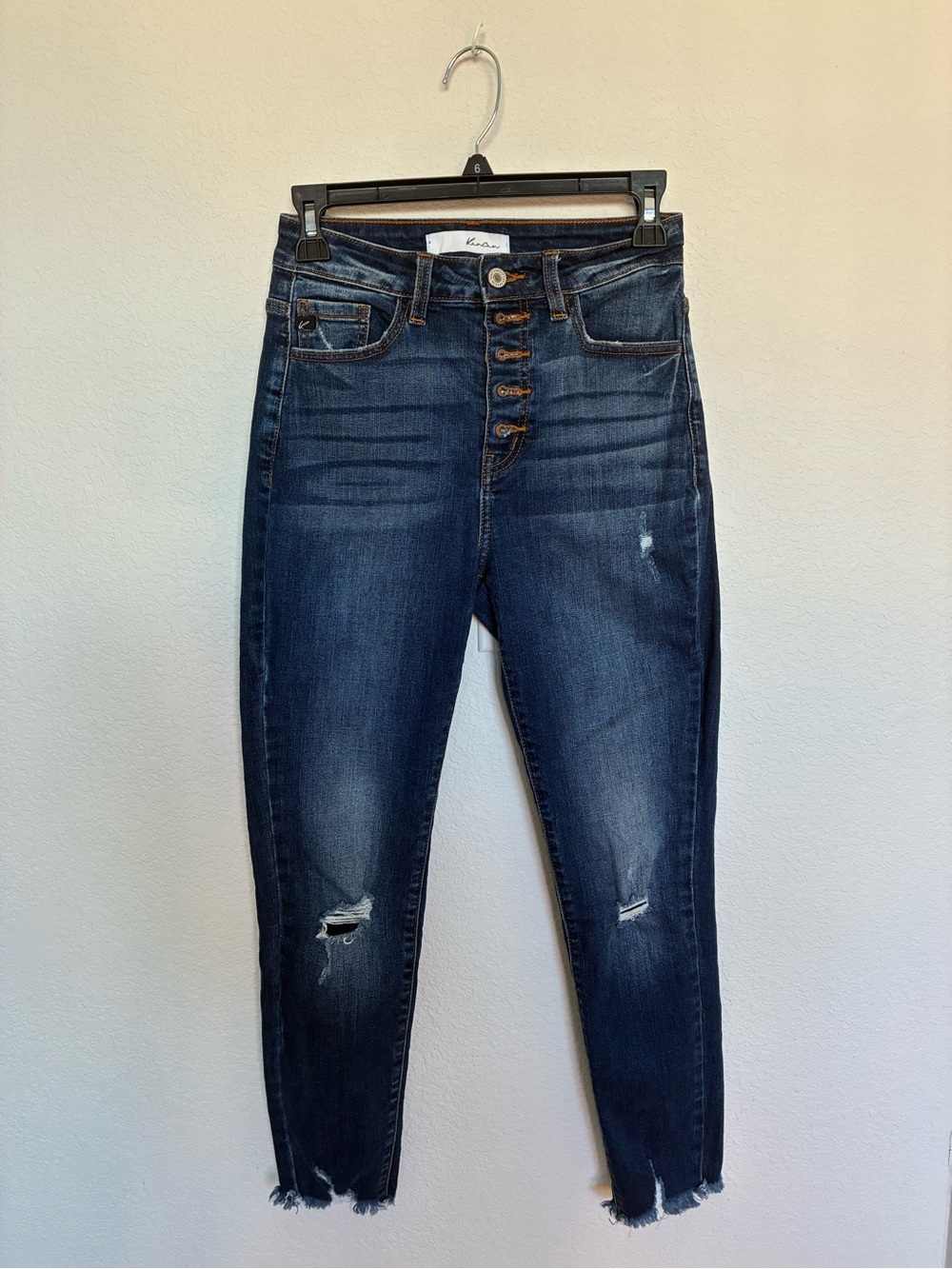 KanCan High Rise Button Fly Distressed Skinny Jeans Size 3/25 Raw Hem